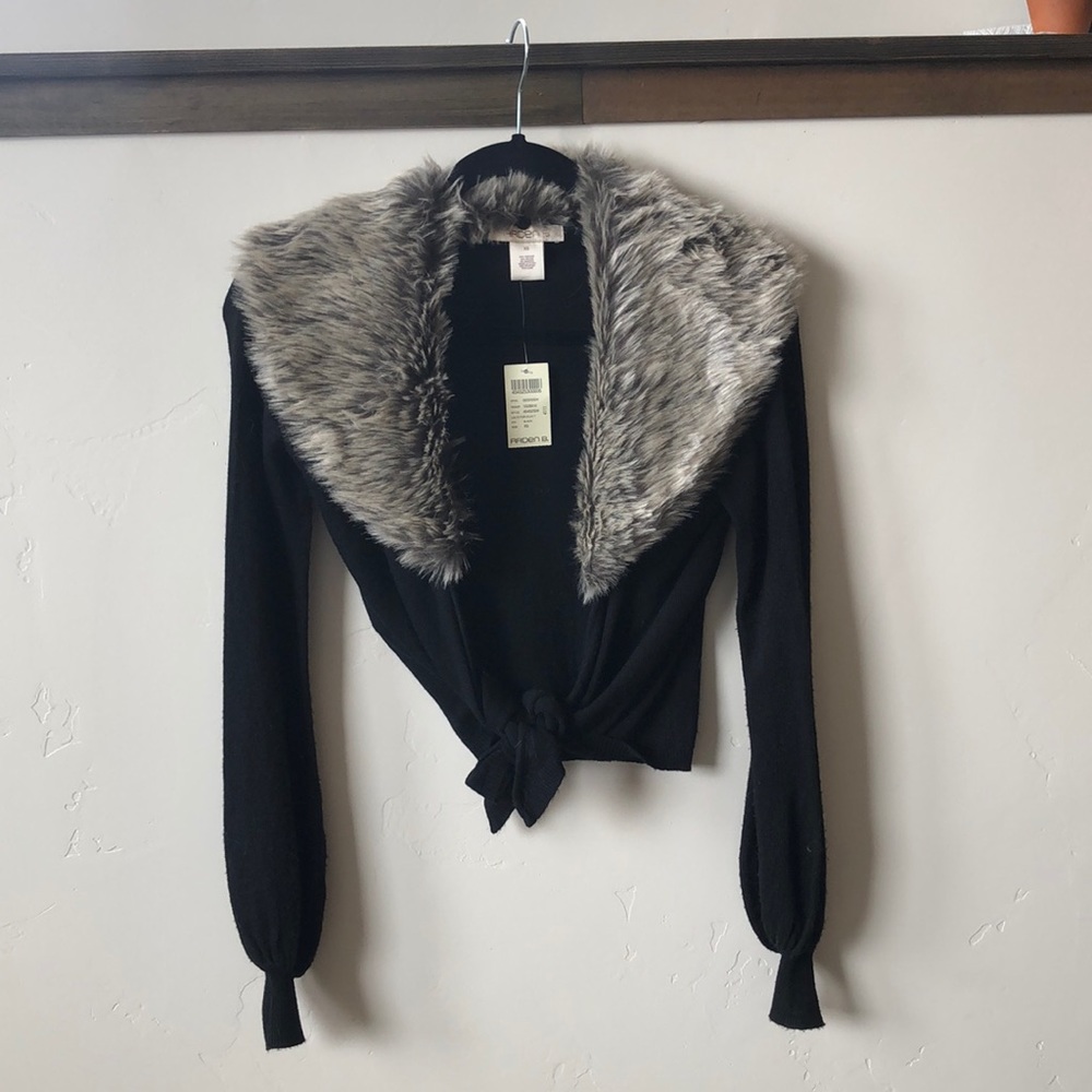 Arden B // Black Faux Fur Tie Sweater